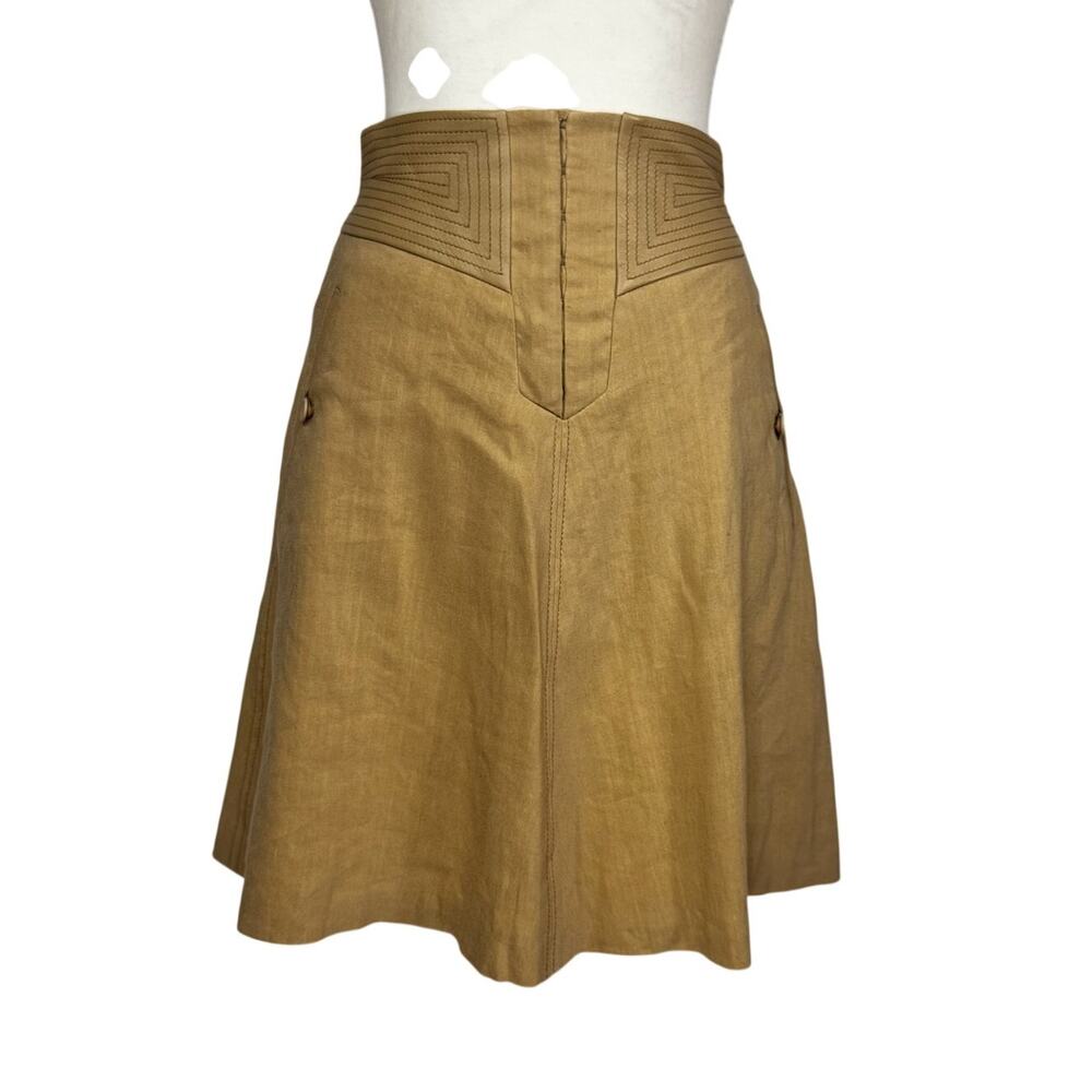 Rebecca Taylor Mini Skirt Sz 2 Sand Linen Lamb Leather Trim Geometric A-Line NWT - Picture 2 of 16